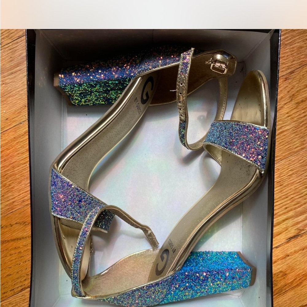 Guess Glittery Blue and Gold Heels
